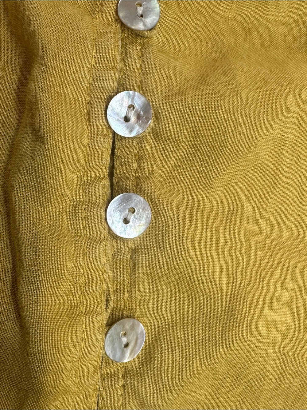 Cleopatra Linen Sleeveless Blouse Button Front XL Yellow Lagenlook Boho Festival - Picture 7 of 13